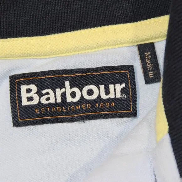 Barbour Polo Shirt Mens Medium Light Blue Gold Outdoor Preppy Logo 100% Cotton - Picture 3 of 6